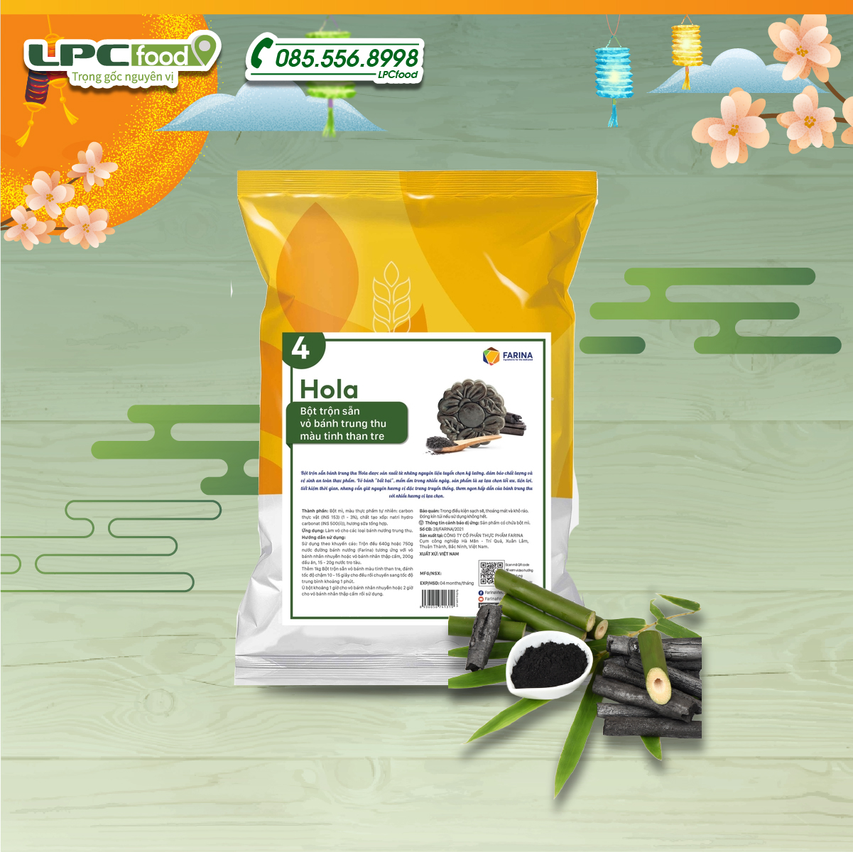 Hola - Bột trộn sẵn vỏ bánh trung thu tinh than tre